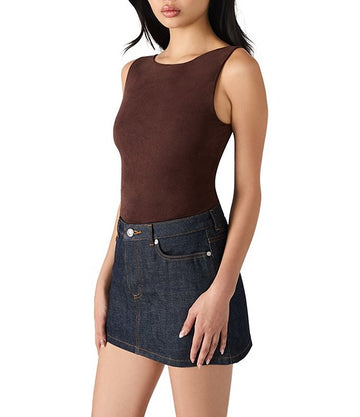 Ultra Suede Dk Brown Sleeveless Bodysuit