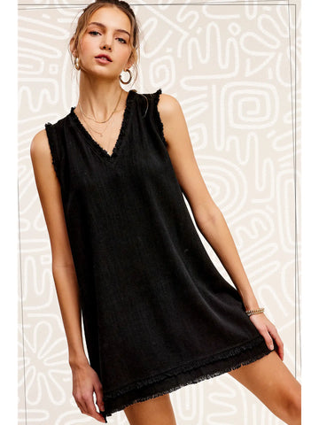 Cotton Linen Frayed Summer Dress
