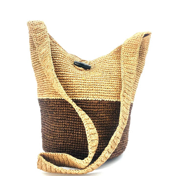 Two Tone Straw Crochet Hobo Bag