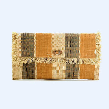 Stripe Raw Fringe Straw Clutch