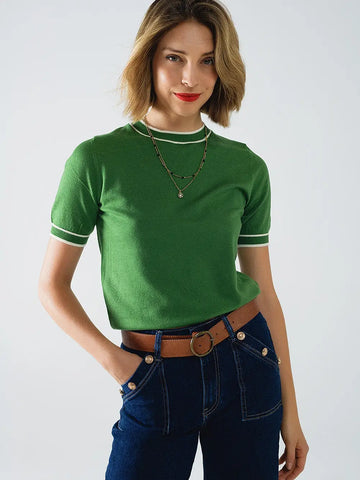 Kelly Green Short Sleeve Knit Top
