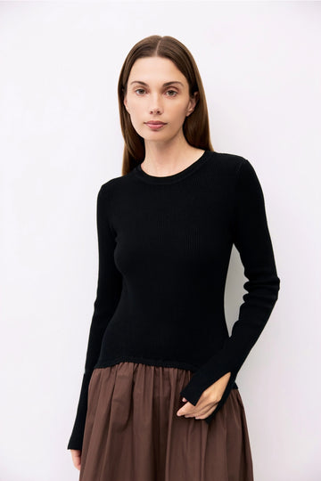 Black Long Sleeve Knit Midi Dress