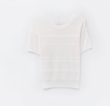 White Ribbed Short Sleeve Knit Top
