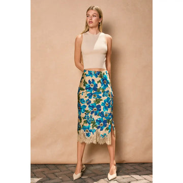 Emerald Floral Satin Skirt