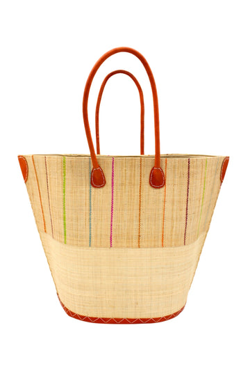 Pinstripe Raffia Tote