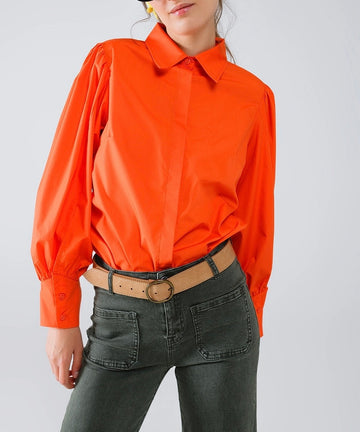 Hot Cotton Coral Puff Sleeve Buttondown