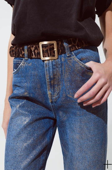 Straight Leg Ripped Jeans with Gold Metallic