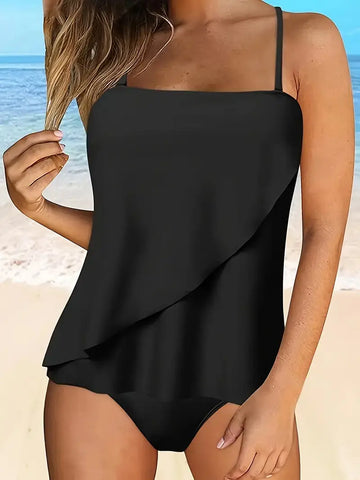 Black Side Drap 2 Piece Tankini