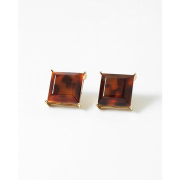 Beveled Tortoise Resin Square Earrings