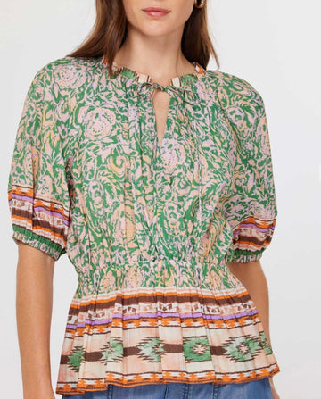 Green and Pink Floral Short Sleeve