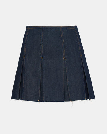 Pleated Dark Denim Skirt