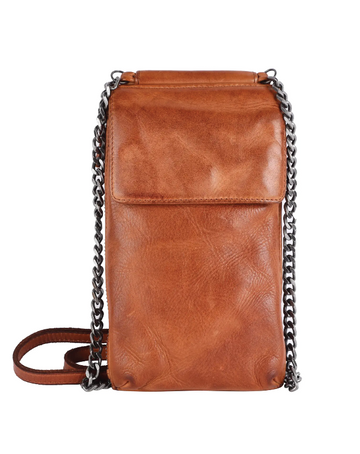 Handmade Leather Club Crossbody W/ Gunmetal Chain