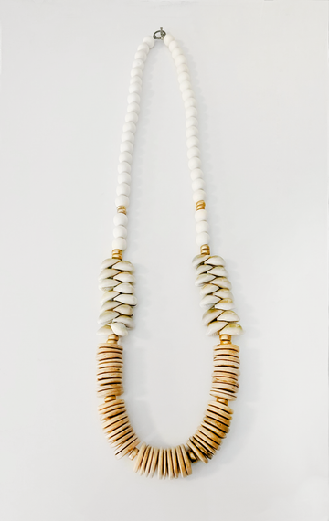 White coconut wood & Cowrie seashell necklace