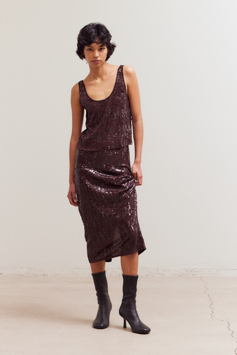 Dark Brown Sequin Maxi Skirt