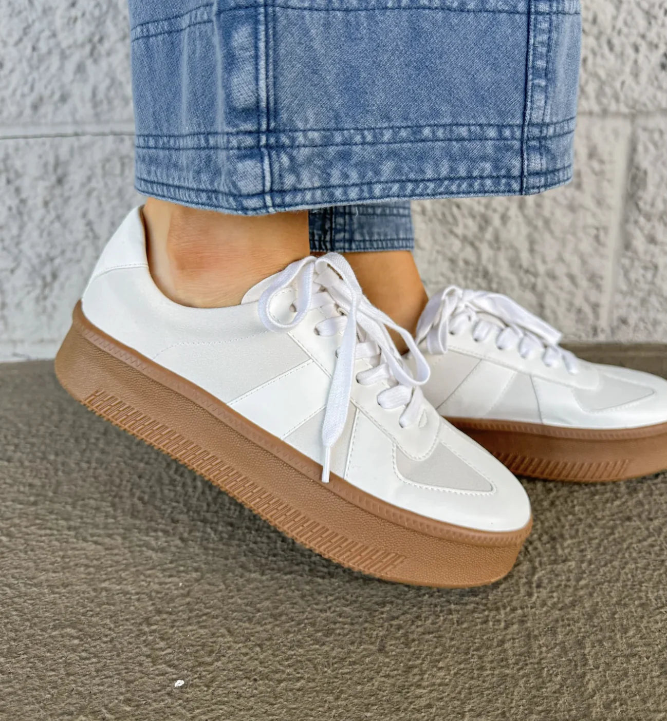 Athletic Stripe White Platform Sneakers
