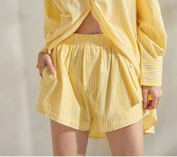Lemon Pinstriped Cotton Shorts