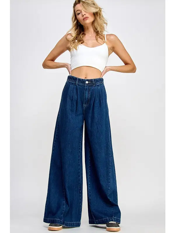 Navy Super Wide Leg Denim