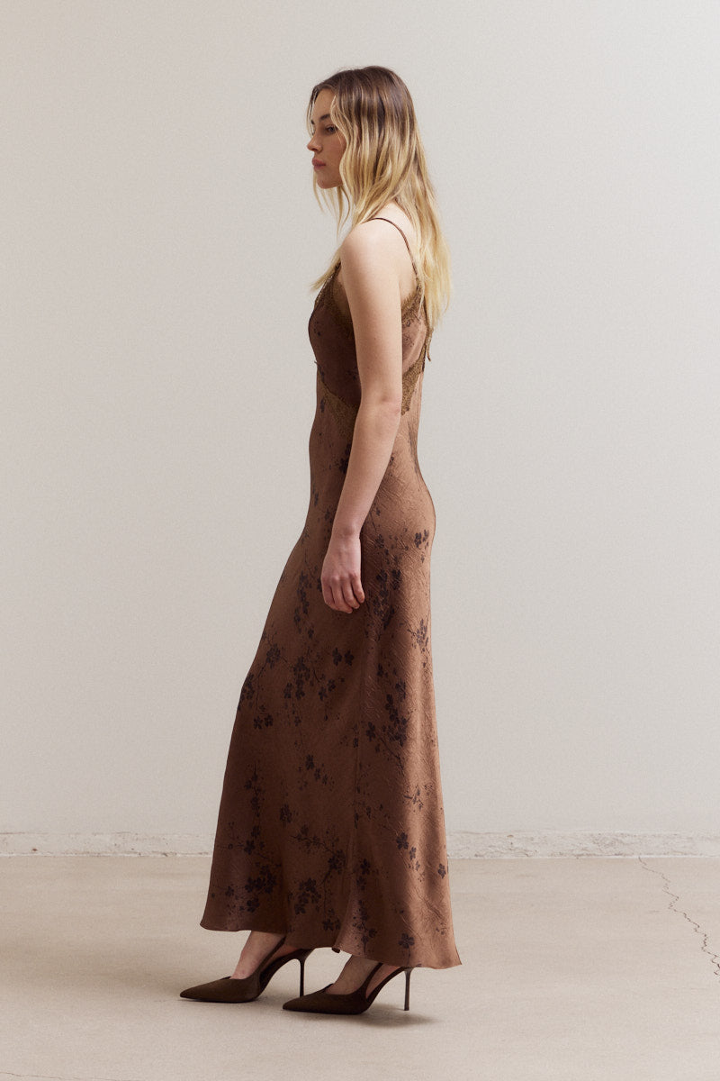 Chocolate Maxi Satin Dress