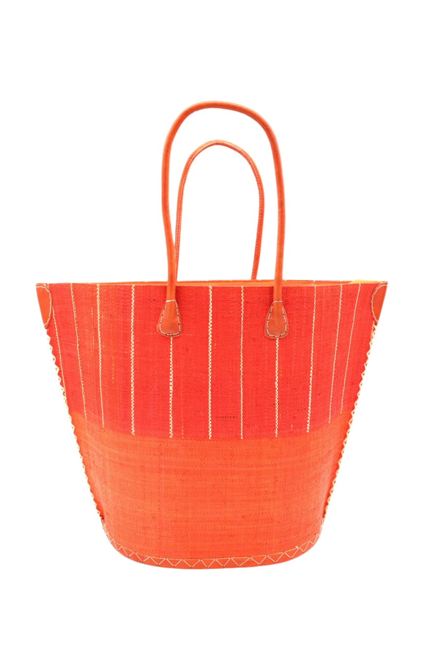 Pinstripe Raffia Tote