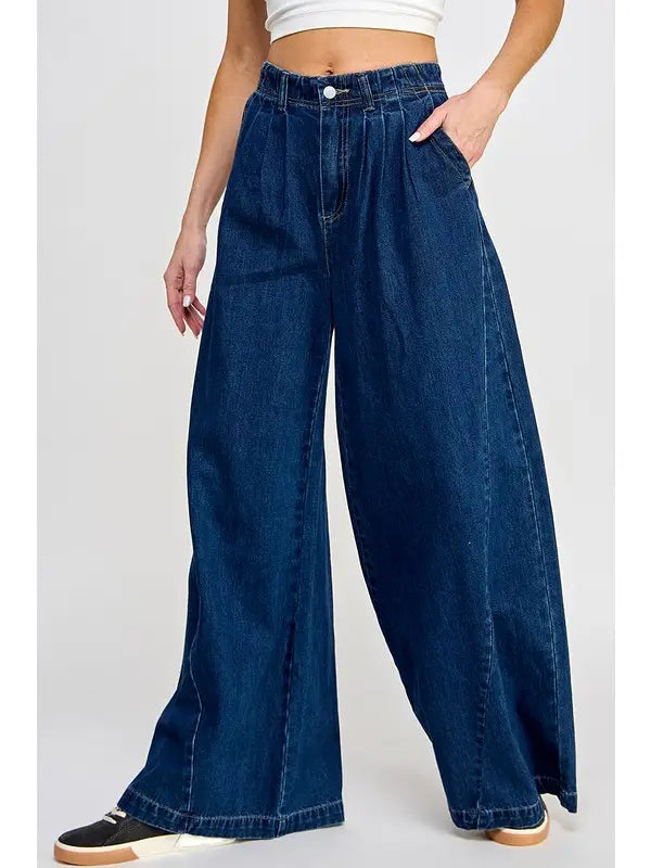 Navy Super Wide Leg Denim