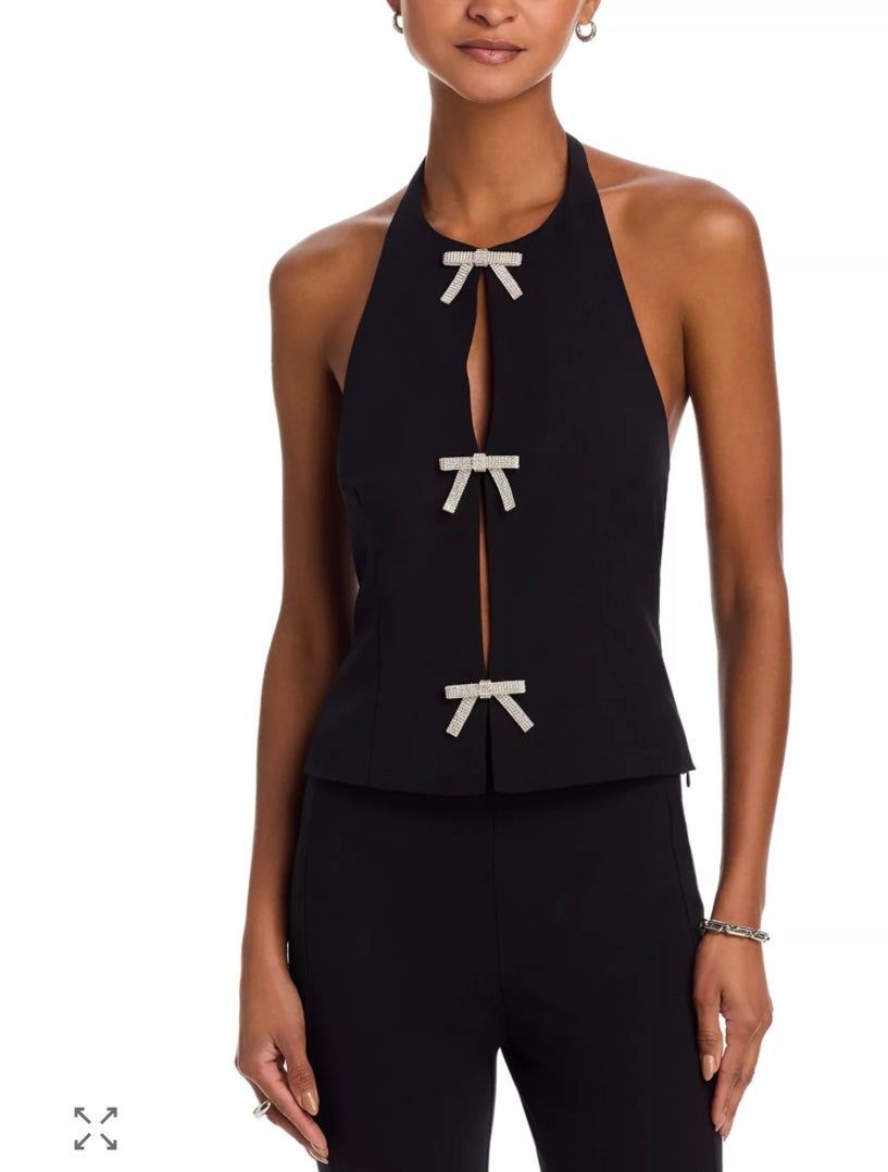 Black Halter Top W/ Rhinestone Bow