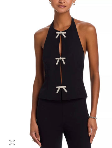 Black Halter Top W/ Rhinestone Bow