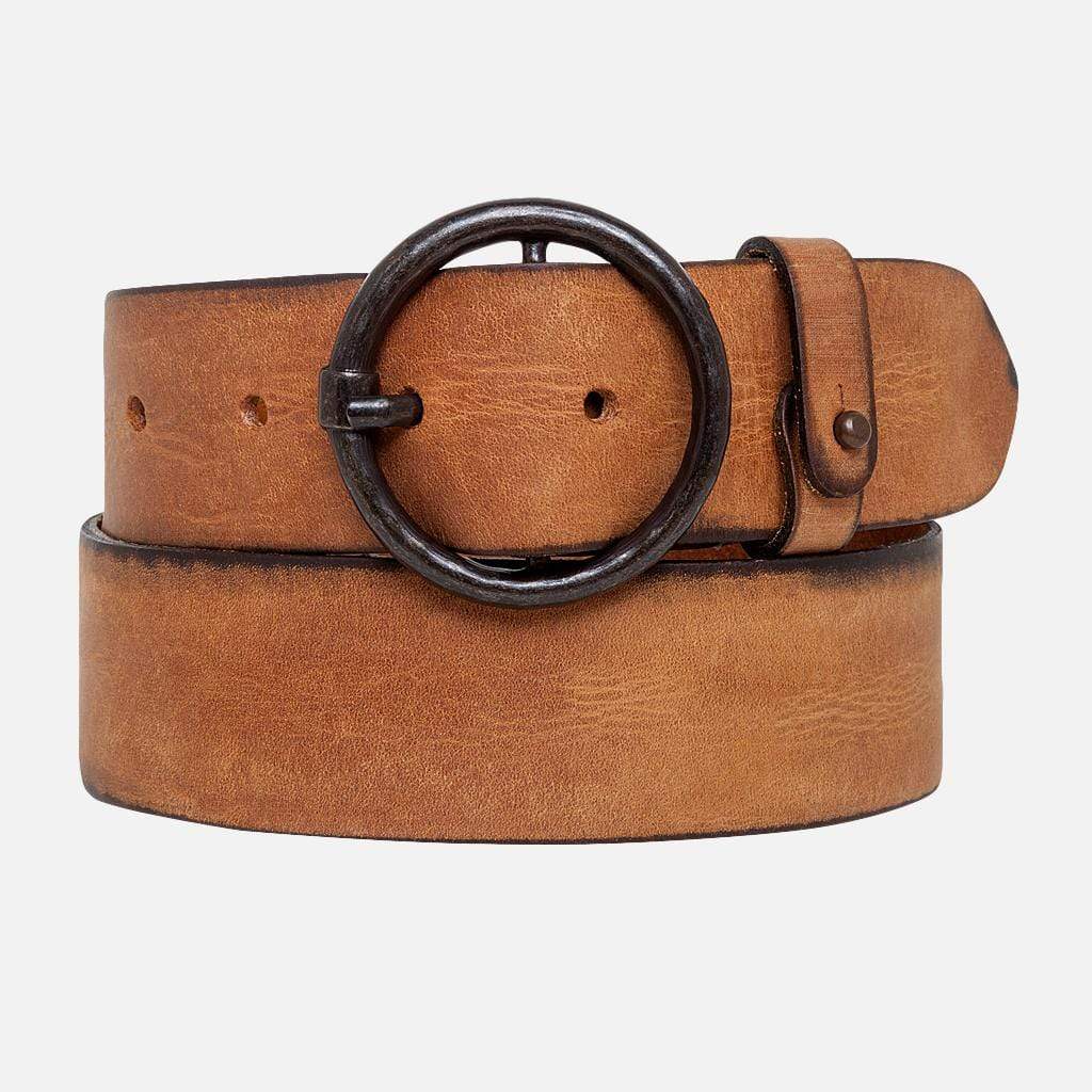 Distressed Leather Belt W/ Brass Buckle