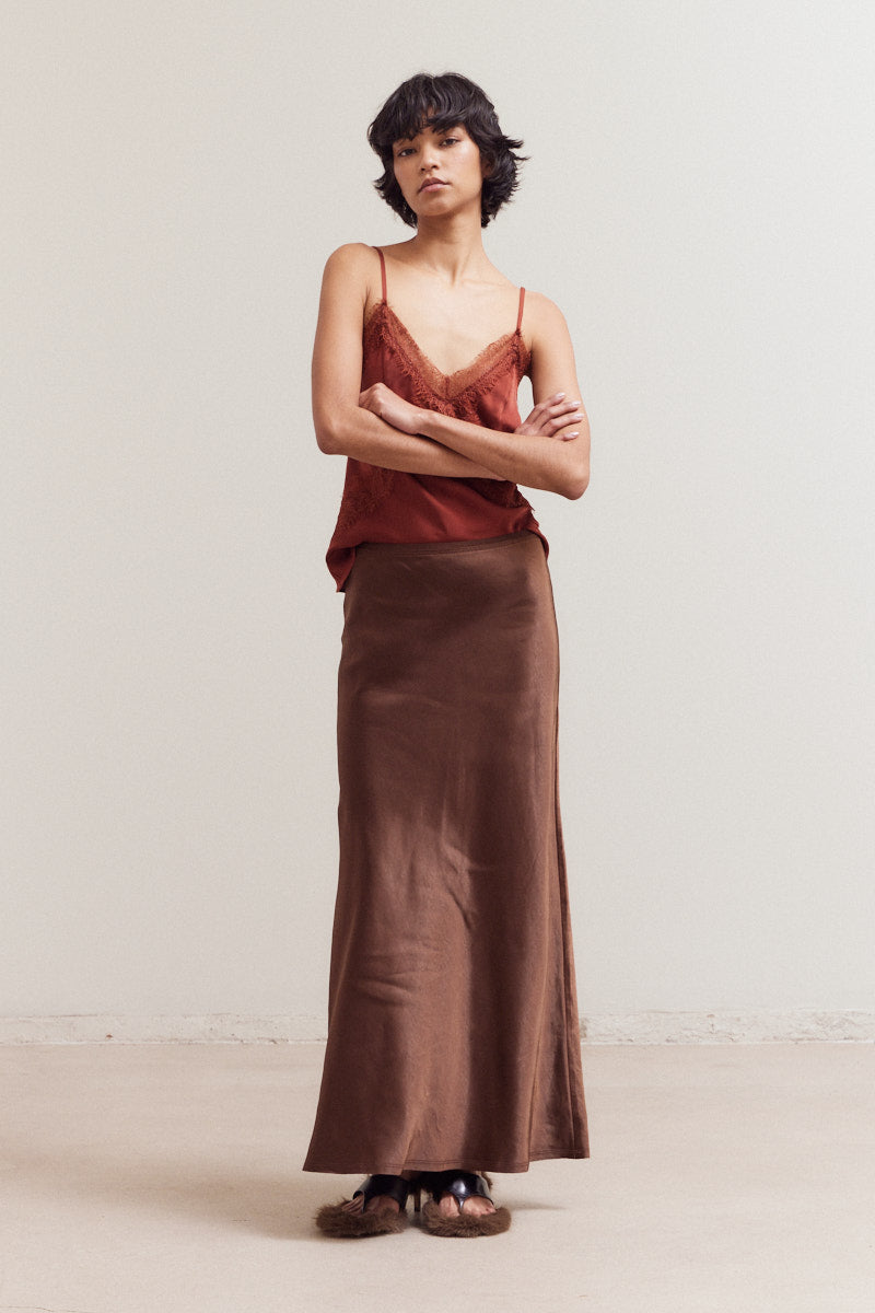 Satin Dark Chocolate Maxi Skirt