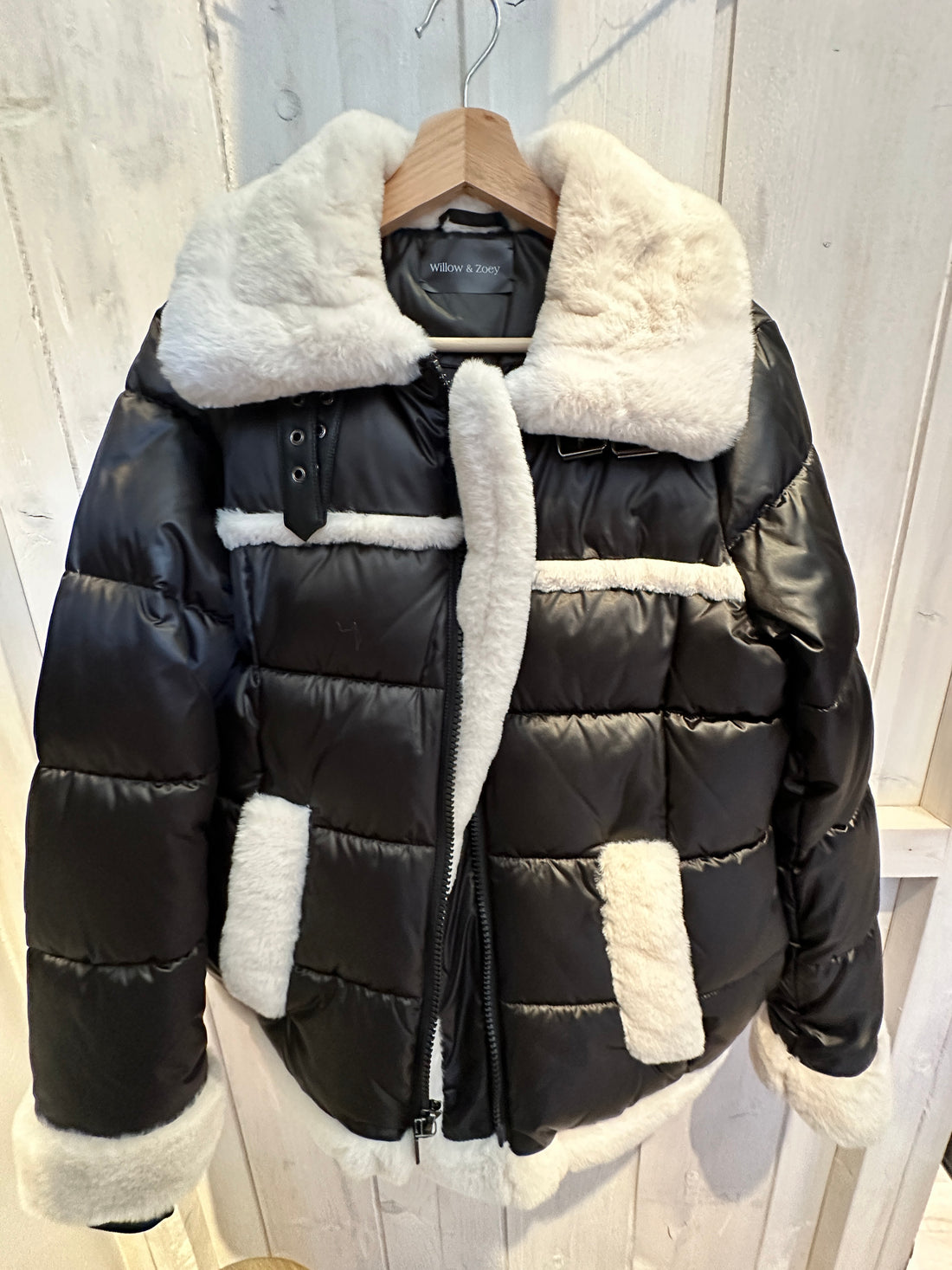 Faux black and white Shepard coat