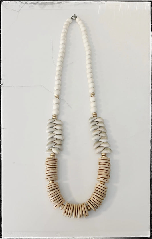 White coconut wood & Cowrie seashell necklace