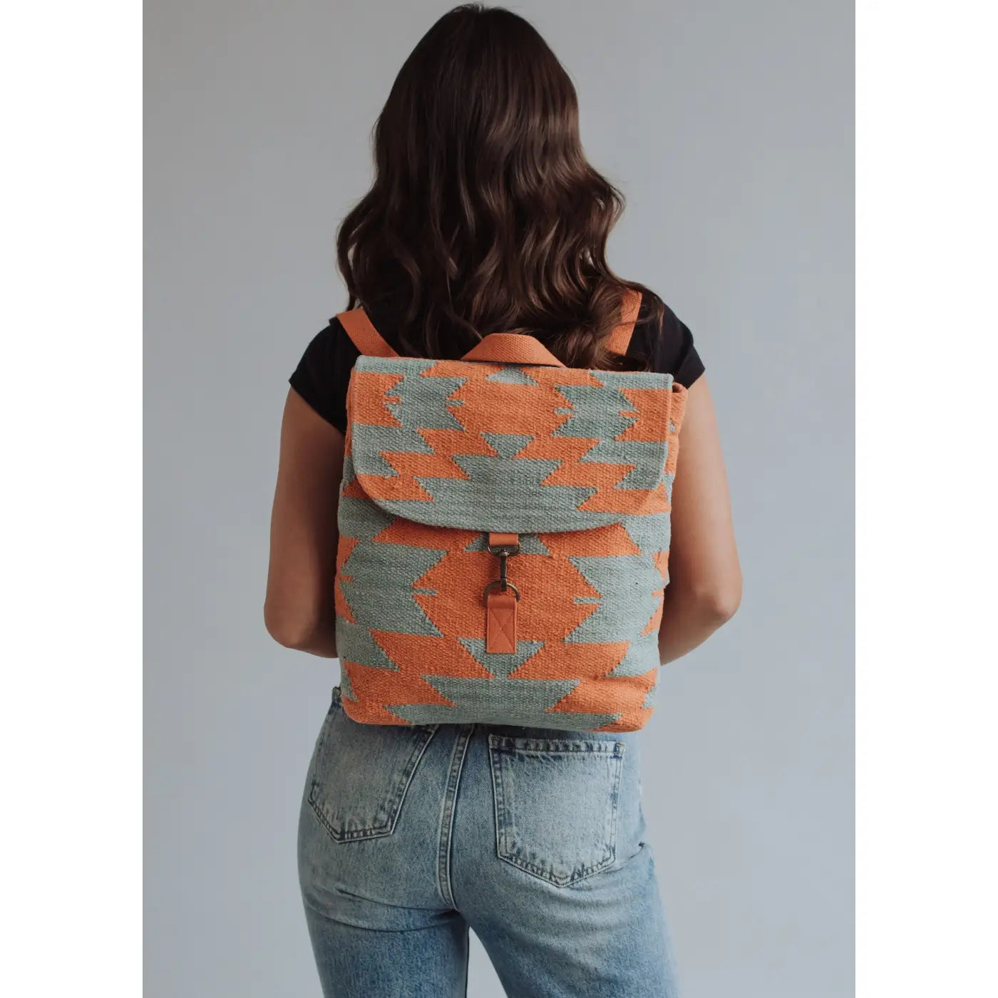 Grey / Orange Aztec Back Pack