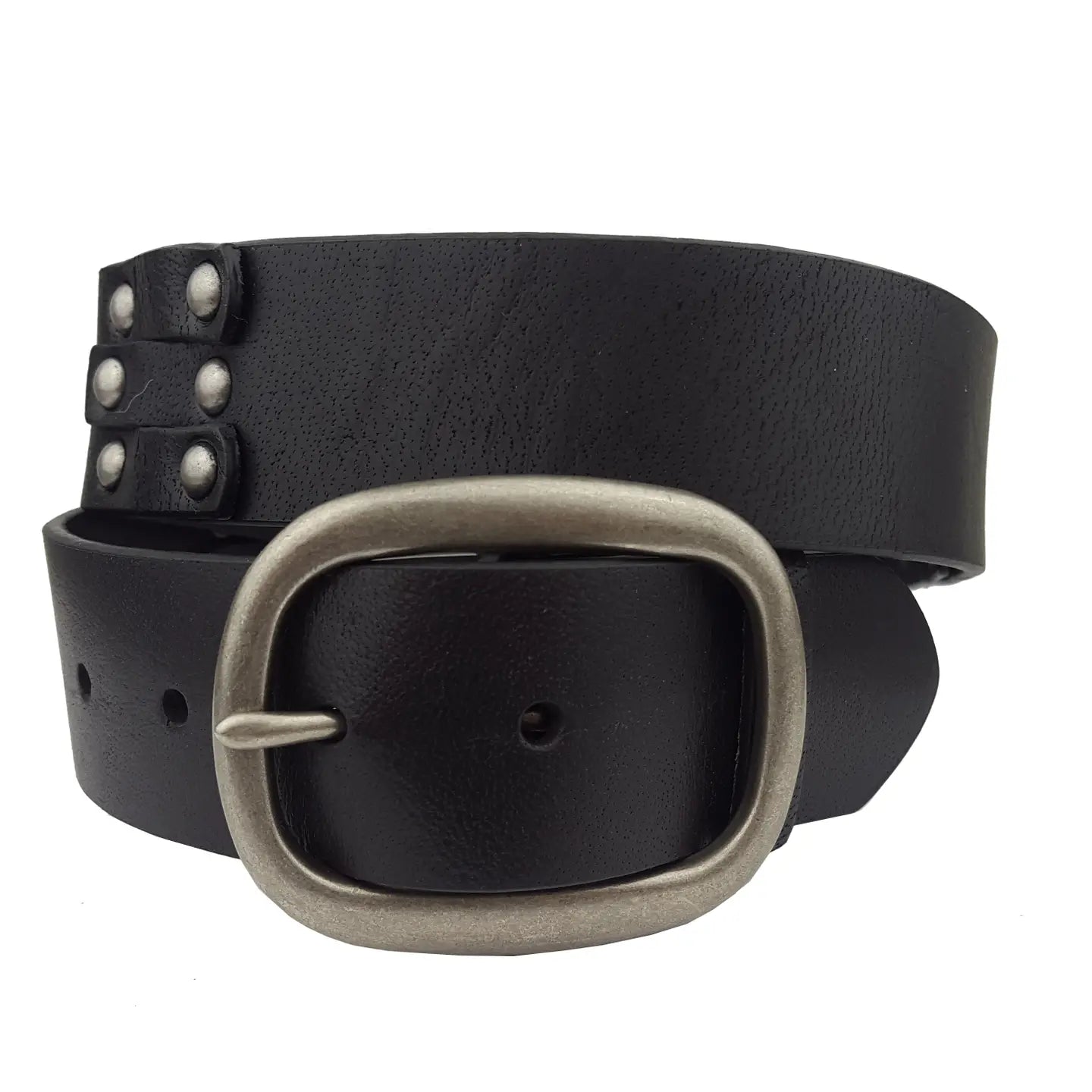 Oval Brass Studded Leather Belt
