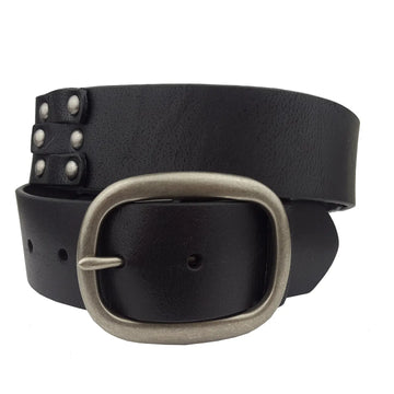 Oval Brass Studded Leather Belt