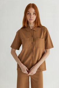 Cognac Fine Knit Button Down Shirt