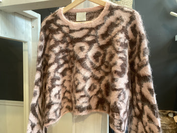 Pink Leopard Knit Cropped Sweater