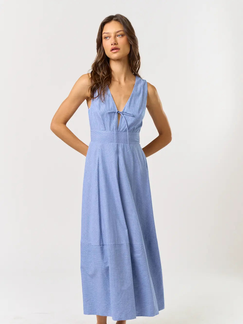 Blue Striped Cotton Maxi Dress
