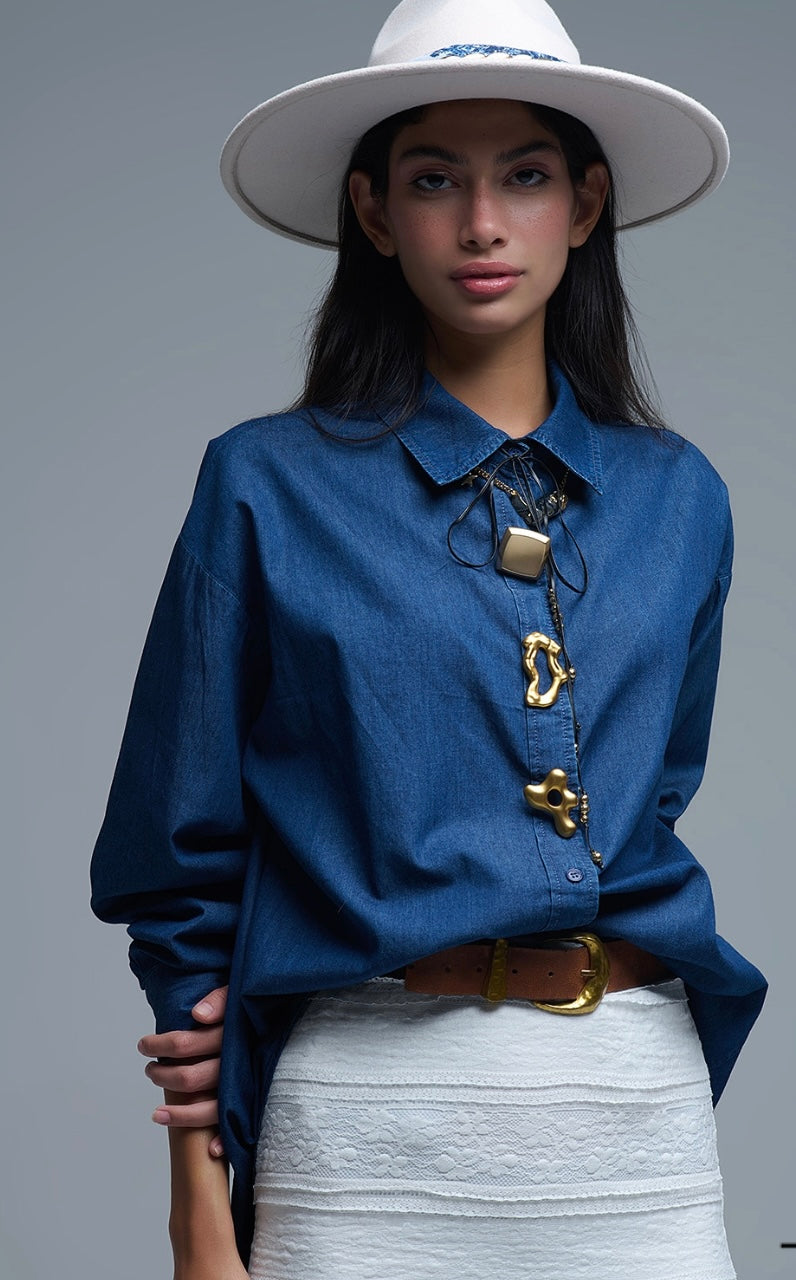 Denim Shirt With Abstract Buttons