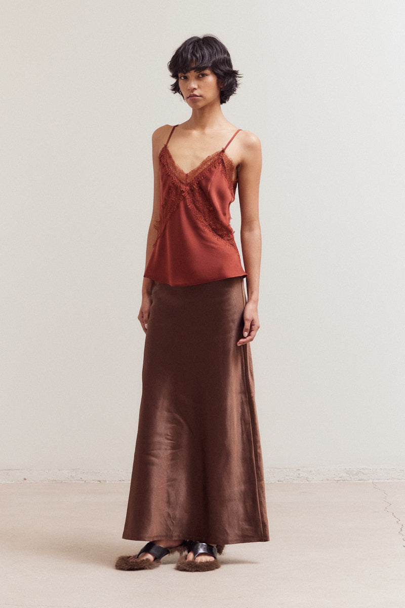 Satin Dark Chocolate Maxi Skirt