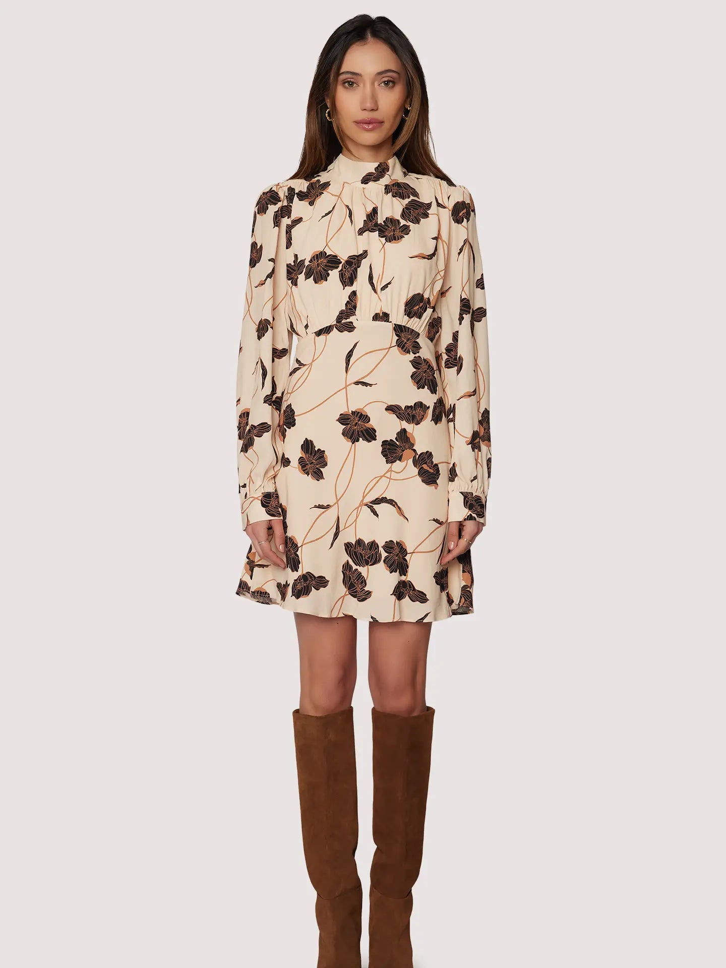 Long Sleeve Floral Crepe Dress