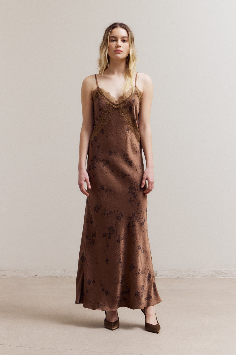 Chocolate Maxi Satin Dress