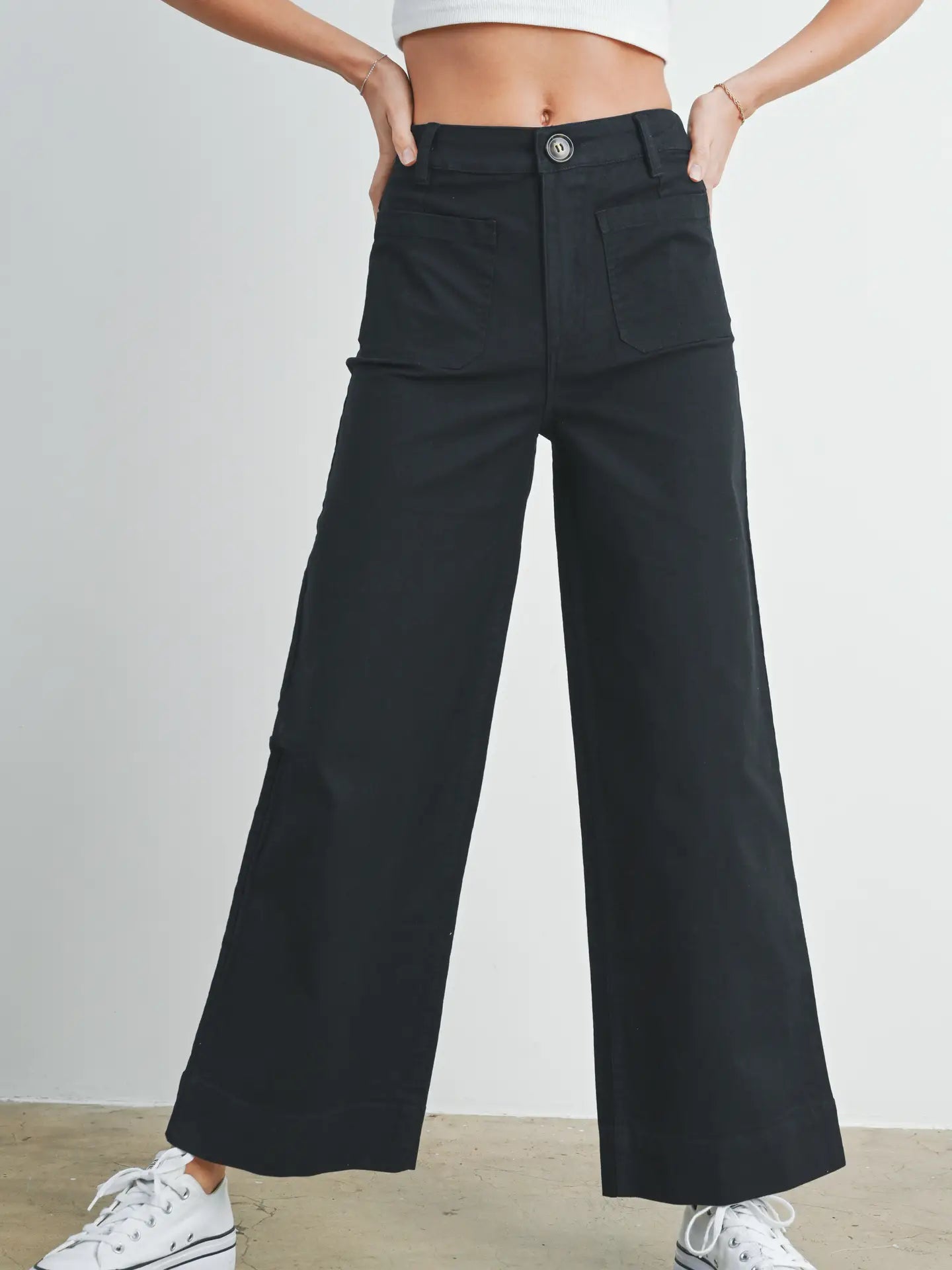 Black Wide Leg Front Cargo Pkt Jean