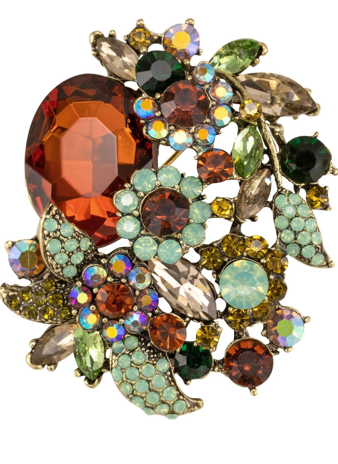 Amber & Mint Crystal Rhinestone Brooch