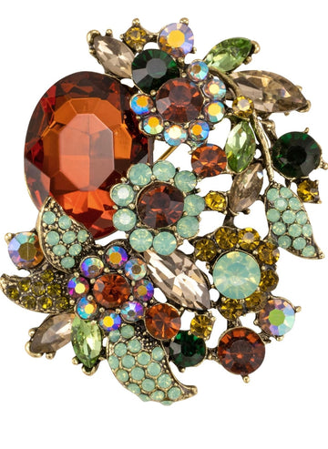 Amber & Mint Crystal Rhinestone Brooch
