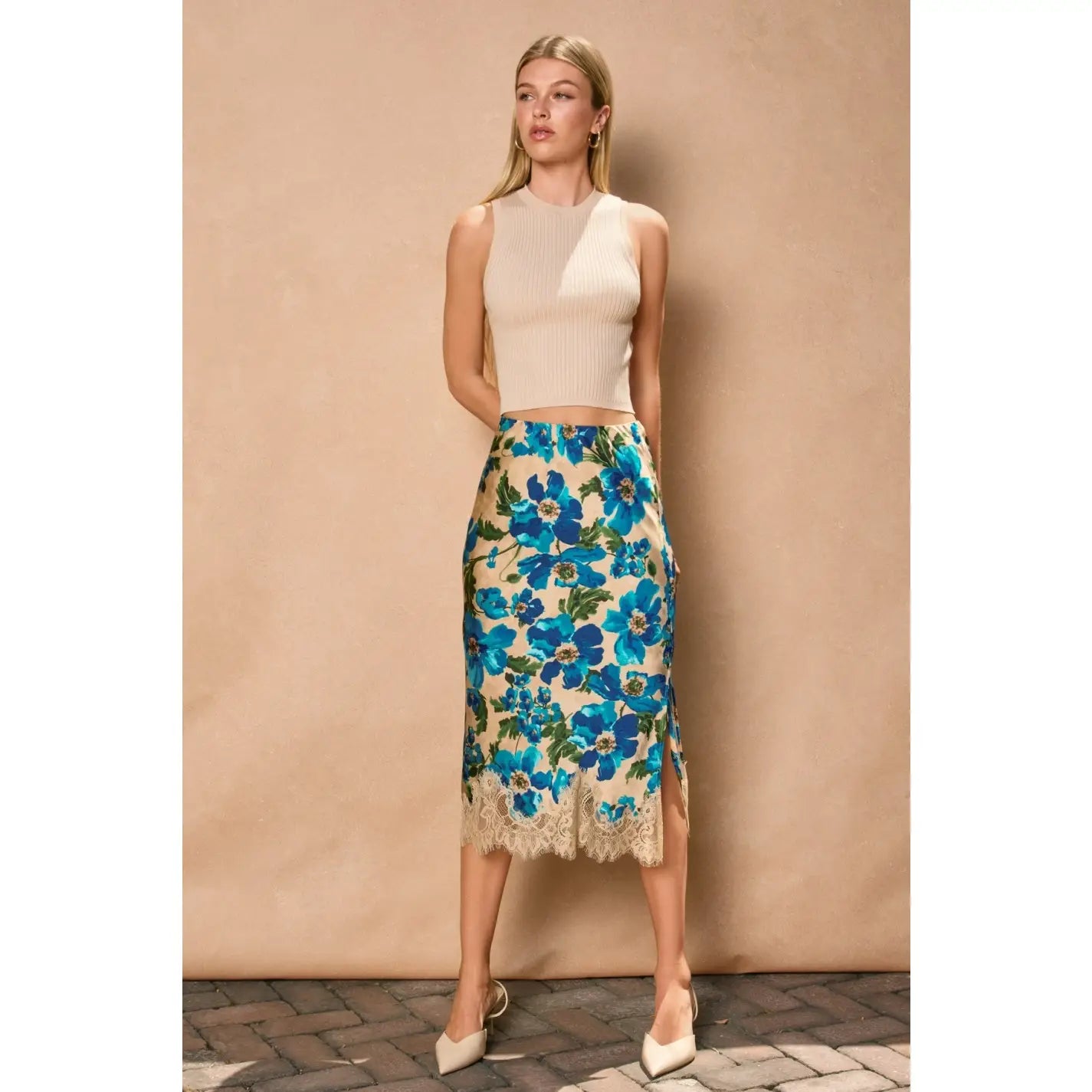 Emerald Floral Satin Skirt
