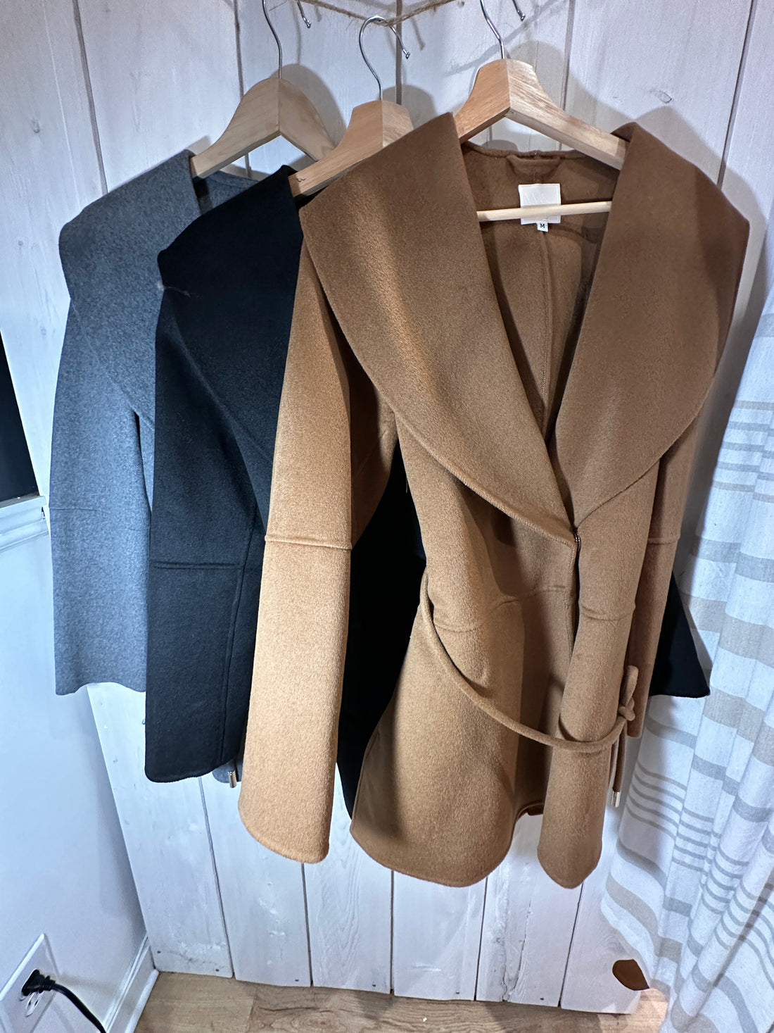 Wool three-quarter wrap coat