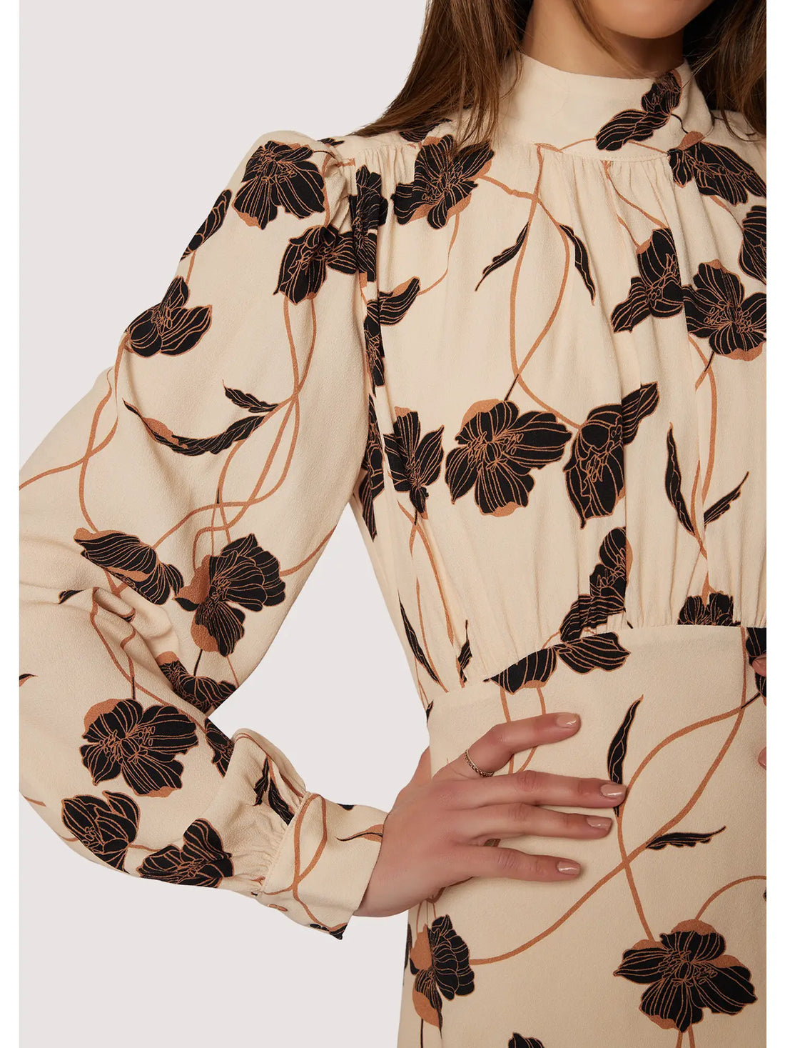 Long Sleeve Floral Crepe Dress