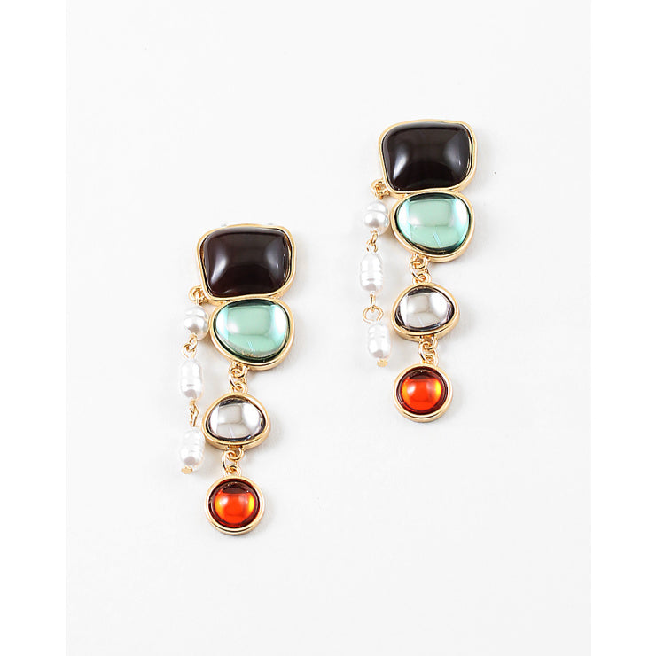 Multi Color Stones & Salt Water Pearl Drop