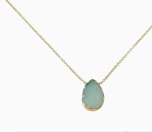 Aqua Druzy Gold Plated Sterling NeckLace