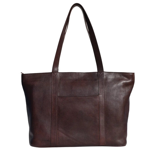 Chocolate Brown Leather Tote / W Outer Pocket