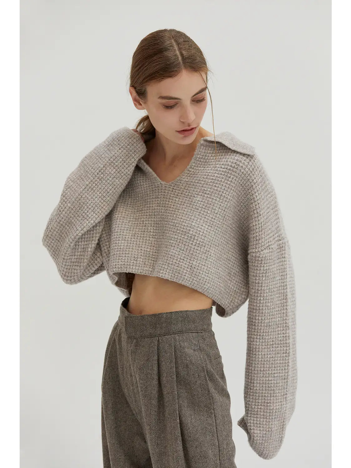 Cropped Waffle Knit Sweater